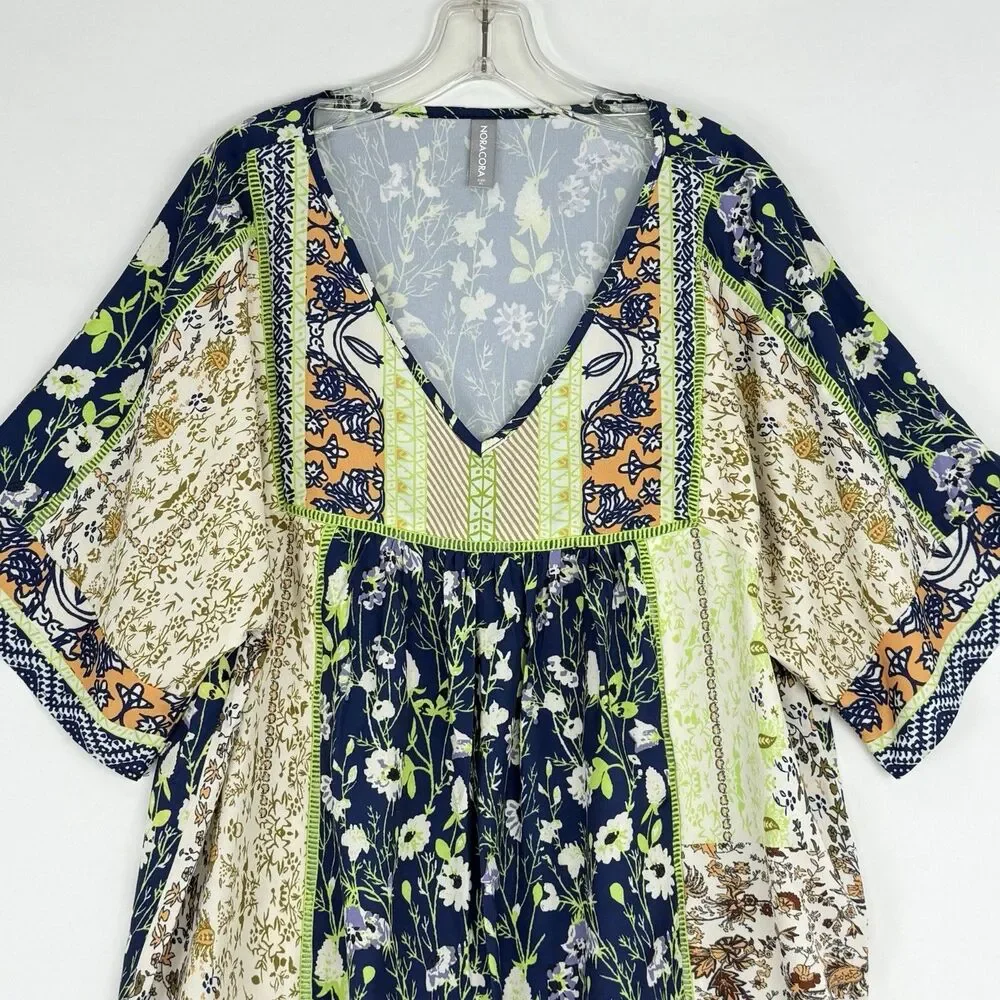 Norecoora Peasant BOHO Floral V-Neck Short Sleeve Top Blouse Size XL - Picture 4 of 15